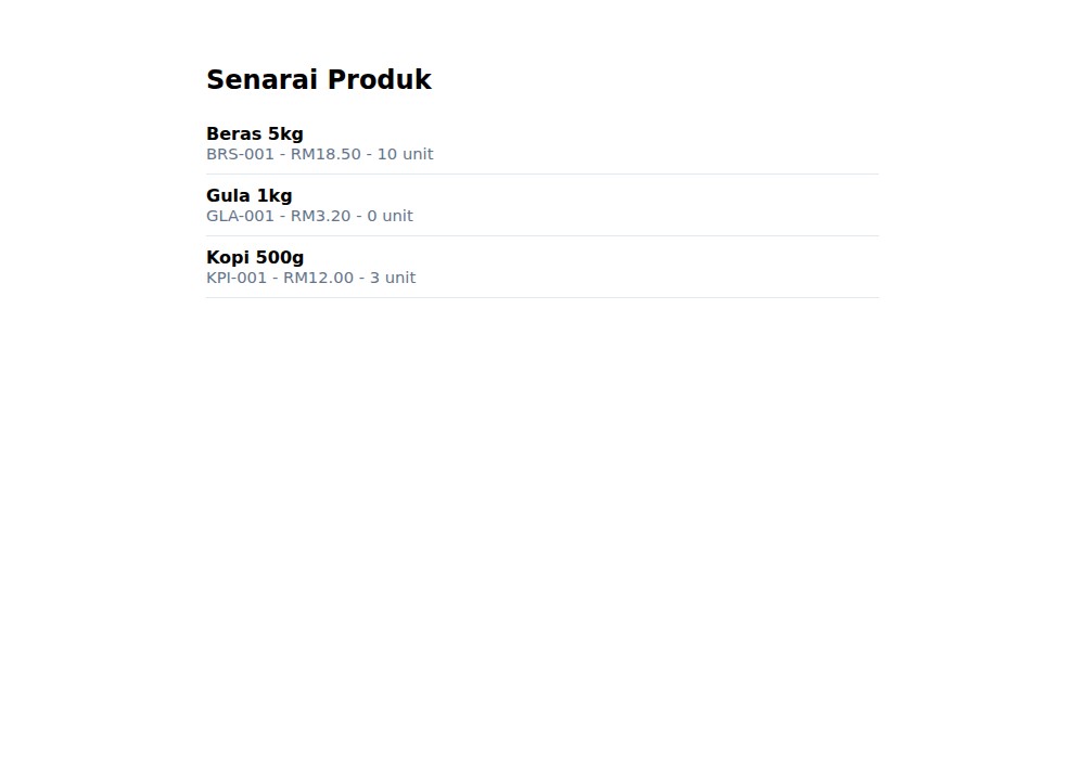Senarai produk yang dibaca daripada MySQL