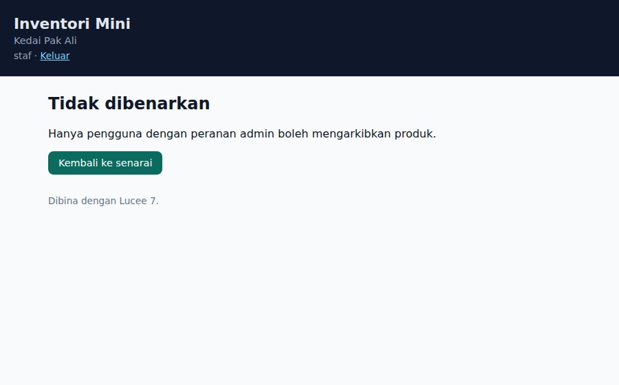 Halaman arkib menolak pengguna dengan peranan staf