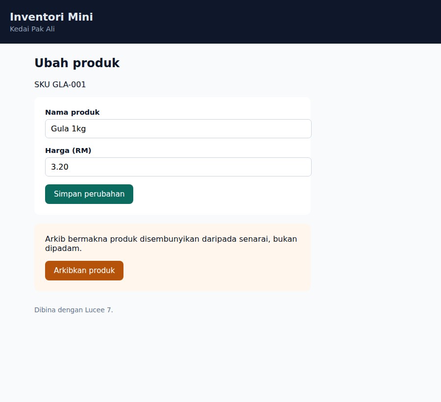 Borang ubah dengan nilai sedia ada dan pilihan arkib