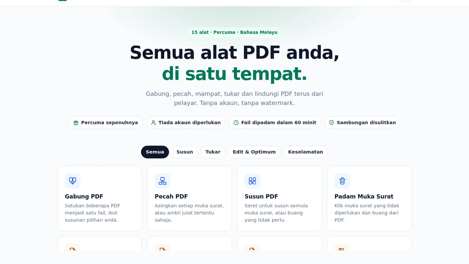Semua alat PDF anda, di satu tempat